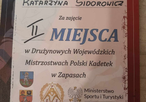 Dyplom naszej uczennicy - Katarzyny.
