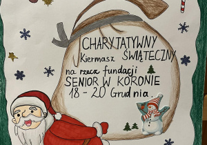 Plakat charytatywnego kiermaszu świątecznego na rzecz fundacji Senior w Koronie.