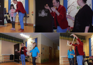 Uczennica i nauczycielki, Pani Małgorzata i Pani Kinga, biorą udział w pokazach czarów.