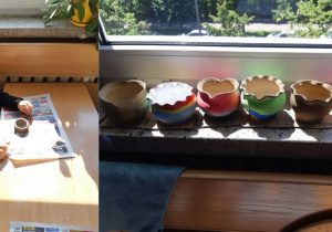 Praca uczennicy - miseczka wykonana techniką – lepienie z wałeczków. Prace dzieci - miseczki gliniane.