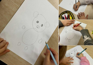 Uczniowie rysują misie z kółek.