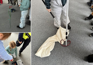 Uczniowie z wielkim zaangażowaniem ćwiczą odławianie gadów.