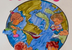 Kolorowanka prezdstawia dzieci, które "leczą" planetę.